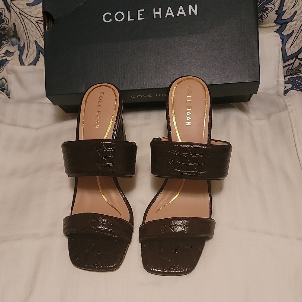 Cole Haan Dark Brown Croc Leather Sandals